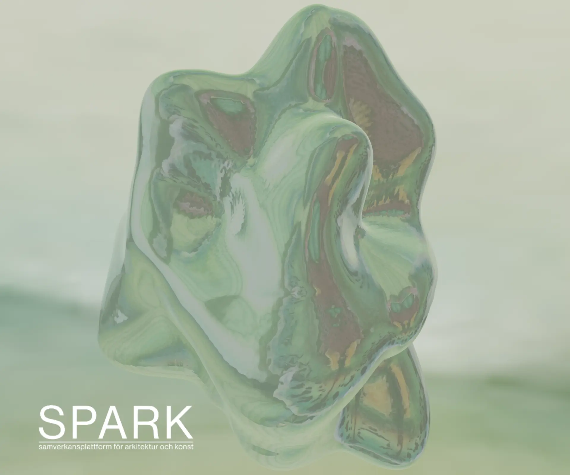 A SPARK promotional image showing a green folded ceramic form with the SPARK logo.